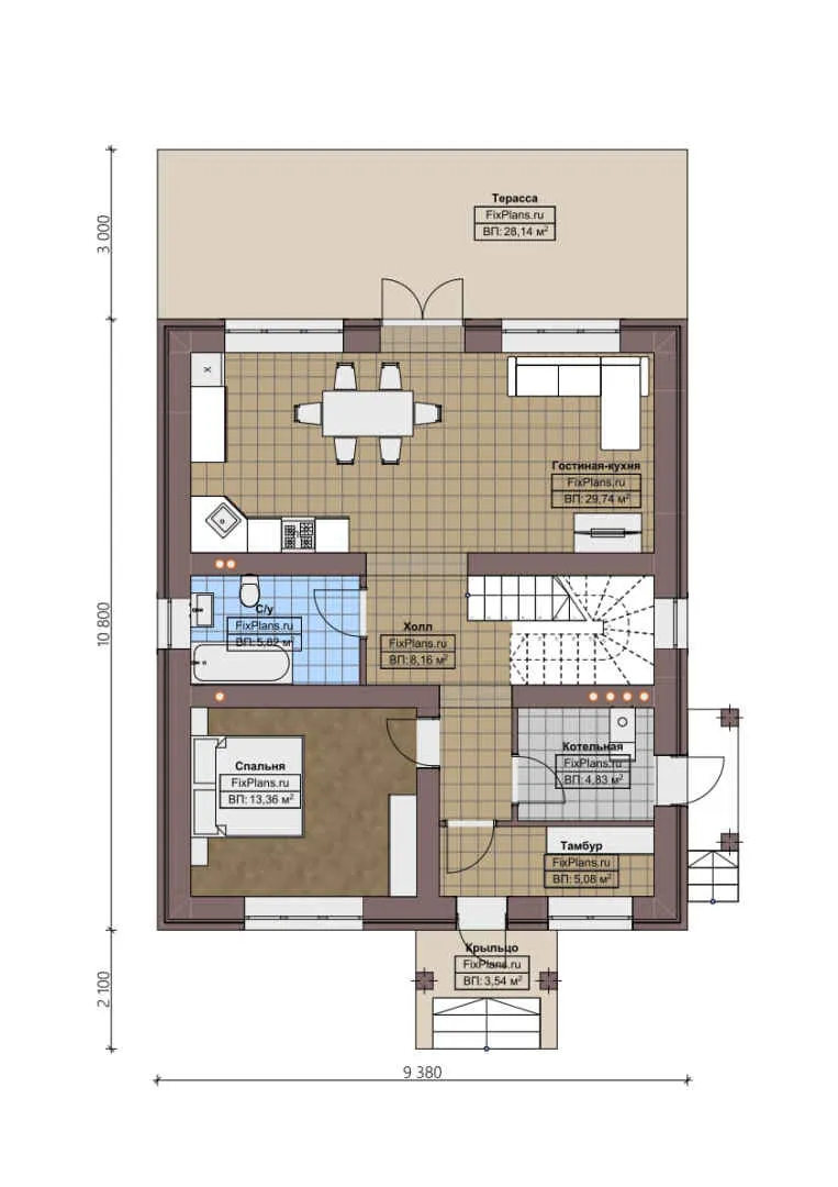 F-2312 - Планы двухэтажного дома 10 на 11, площадью 160 м² с террасой и 4 спальнями