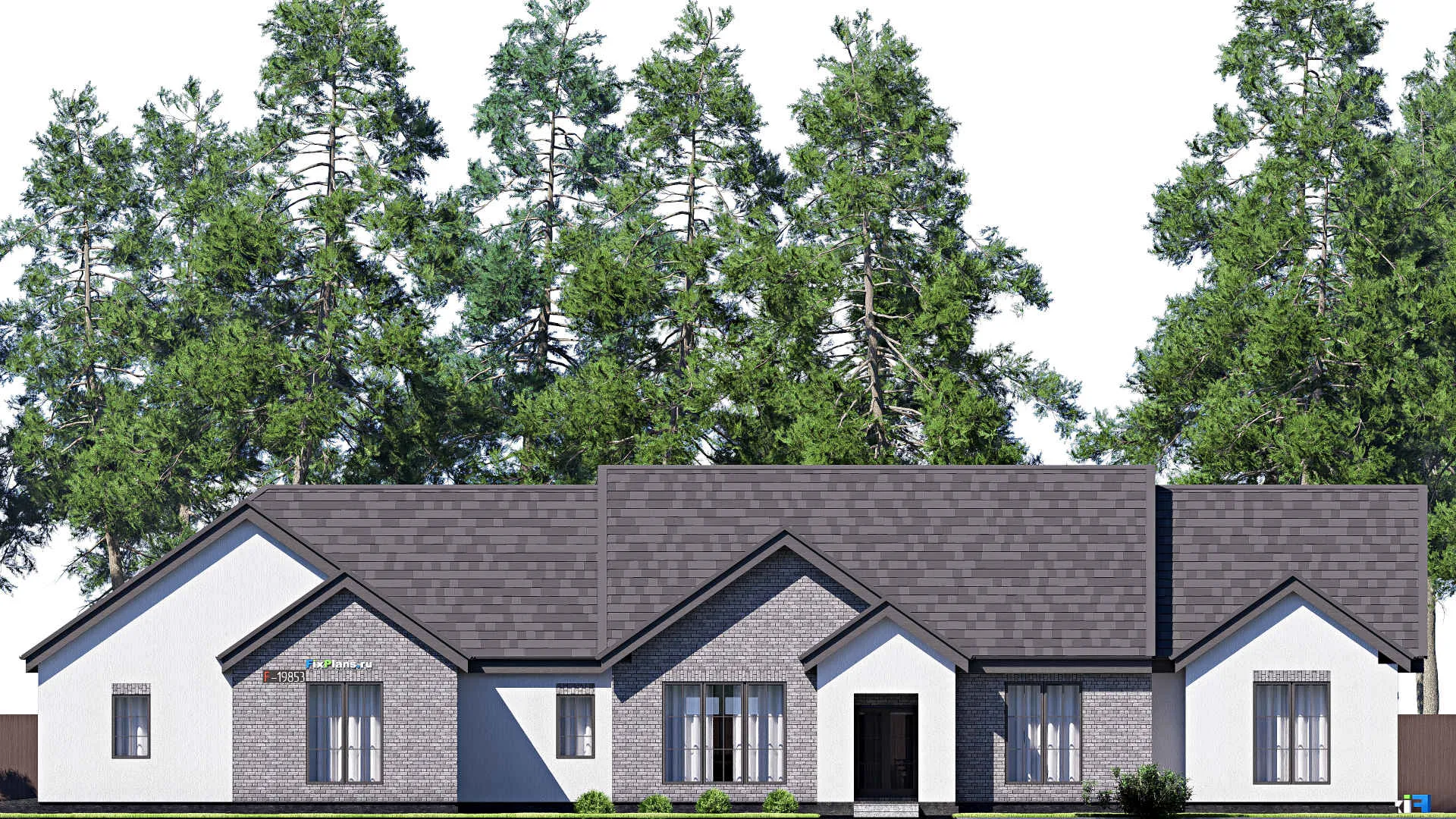 F-19853 - План одноэтажного дома 25 на 32, площадью 460 м² с террасой, гаражом на 2 машины и 4 спальнями