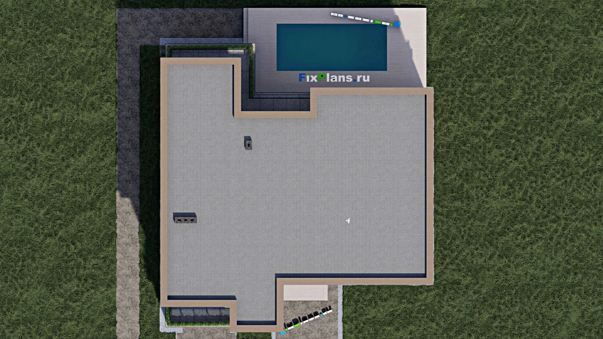 F-0971 - Проект двухэтажного дома 17 на 18, площадью 400 м² с террасой, балконом, гаражом на 2 машины и 4 спальнями