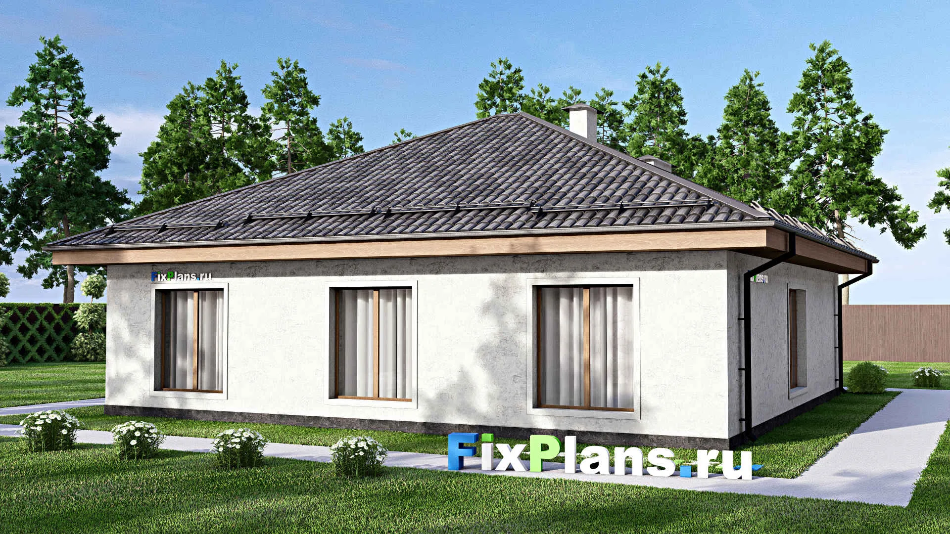 F-14057 - Проект одноэтажного дома 13 на 13, площадью 130 м² с 4 спальнями