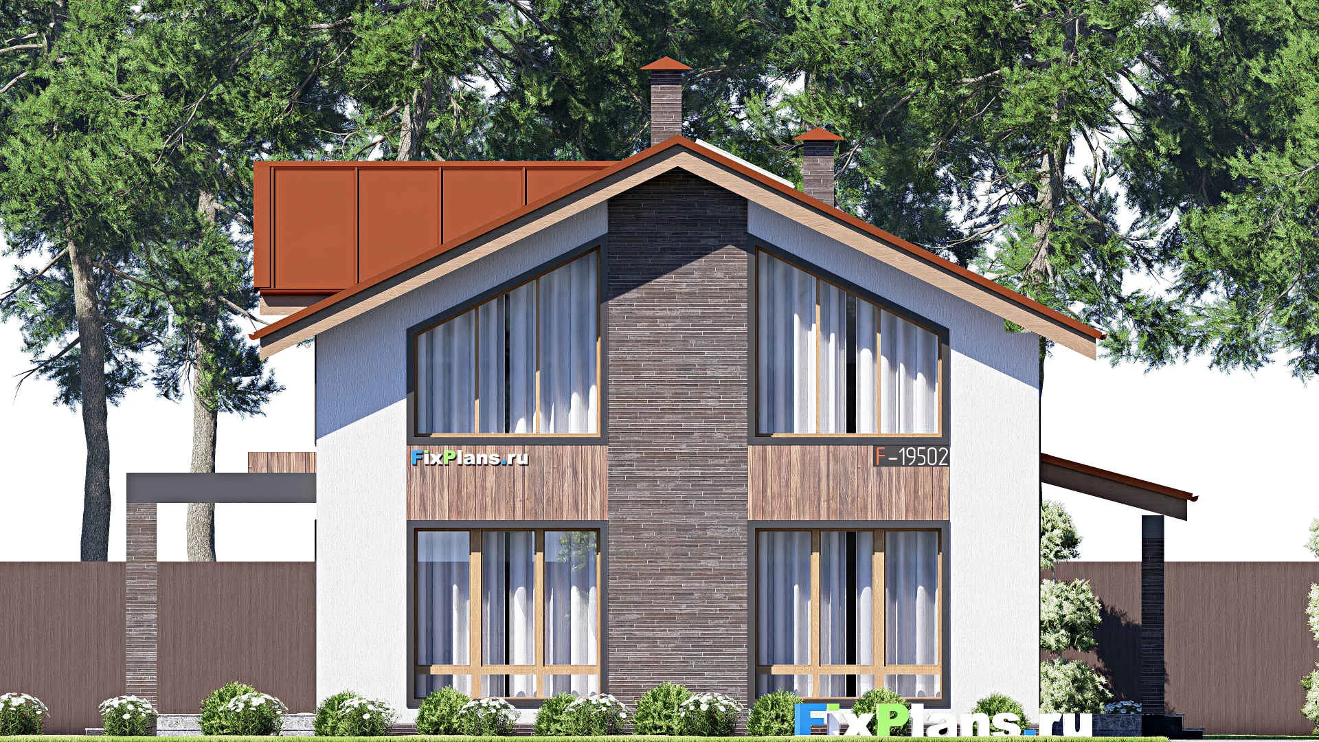 F-19502 - Планы дома с мансардой 10 на 14, площадью 160 м² с террасой, балконом и 4 спальнями