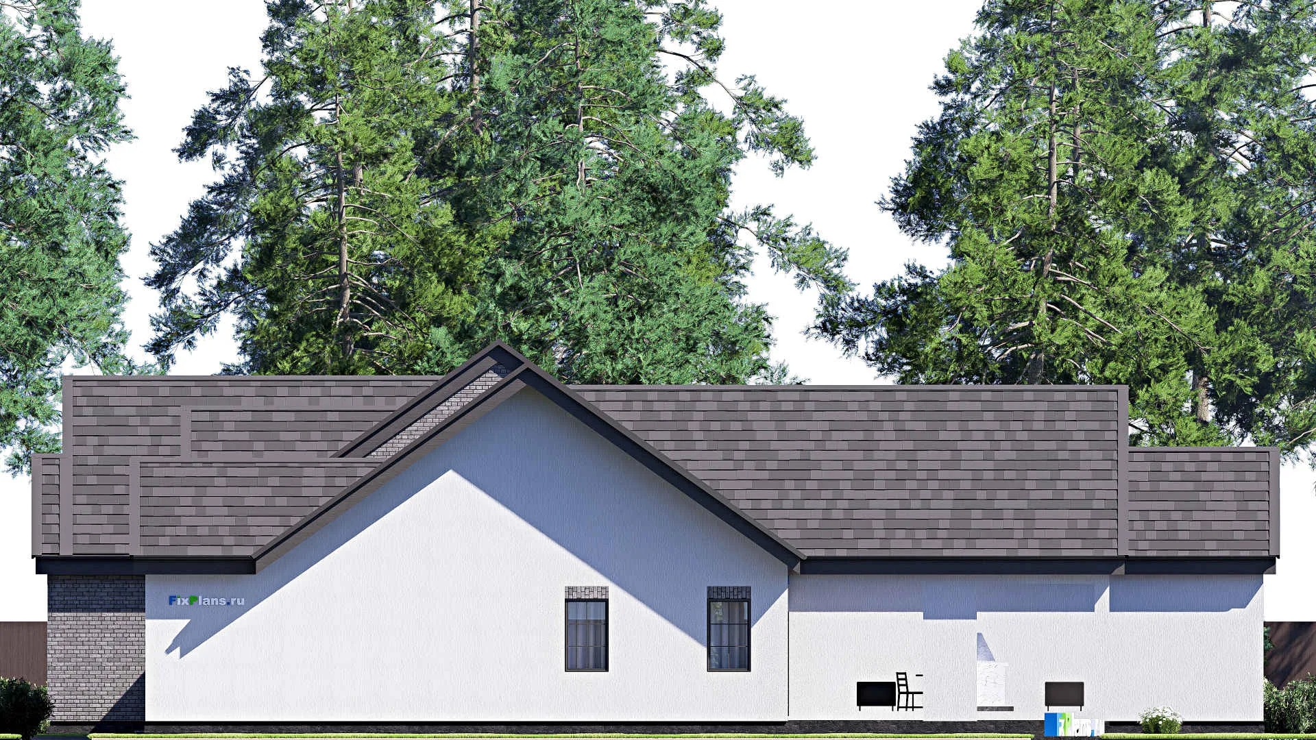 F-19853 - План одноэтажного дома 25 на 32, площадью 460 м² с террасой, гаражом на 2 машины и 4 спальнями