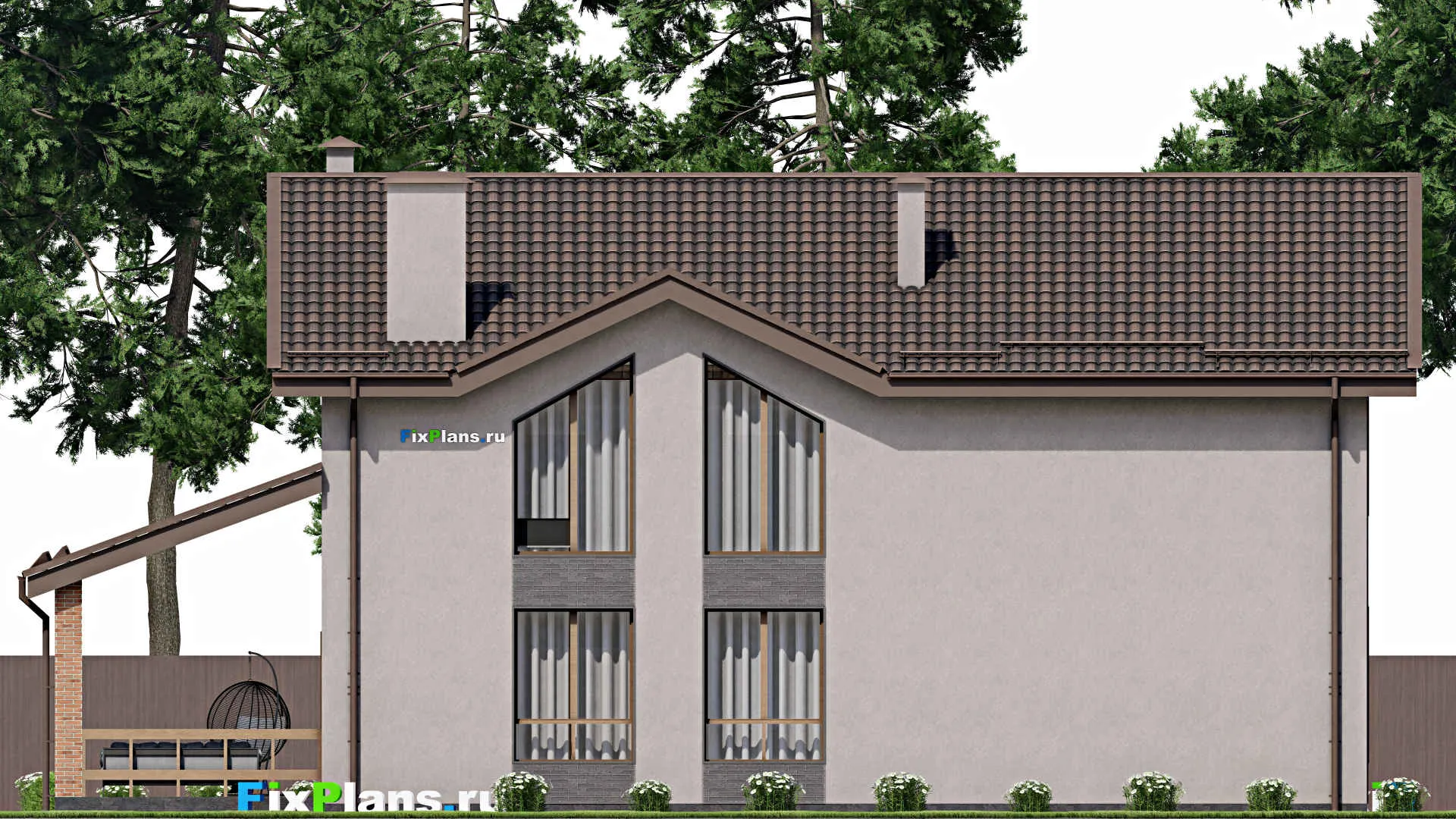 F-8090 - Проект дома с мансардой 14 на 20, площадью 290 м² с террасой и 4 спальнями