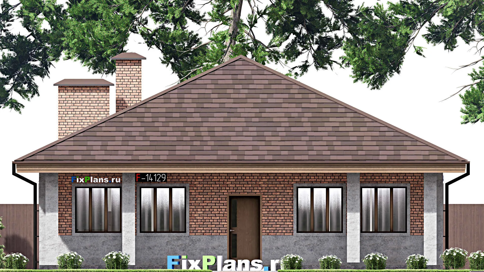 F-14129 - Проект одноэтажного дома 13 на 14, площадью 140 м² с террасой и 3 спальнями