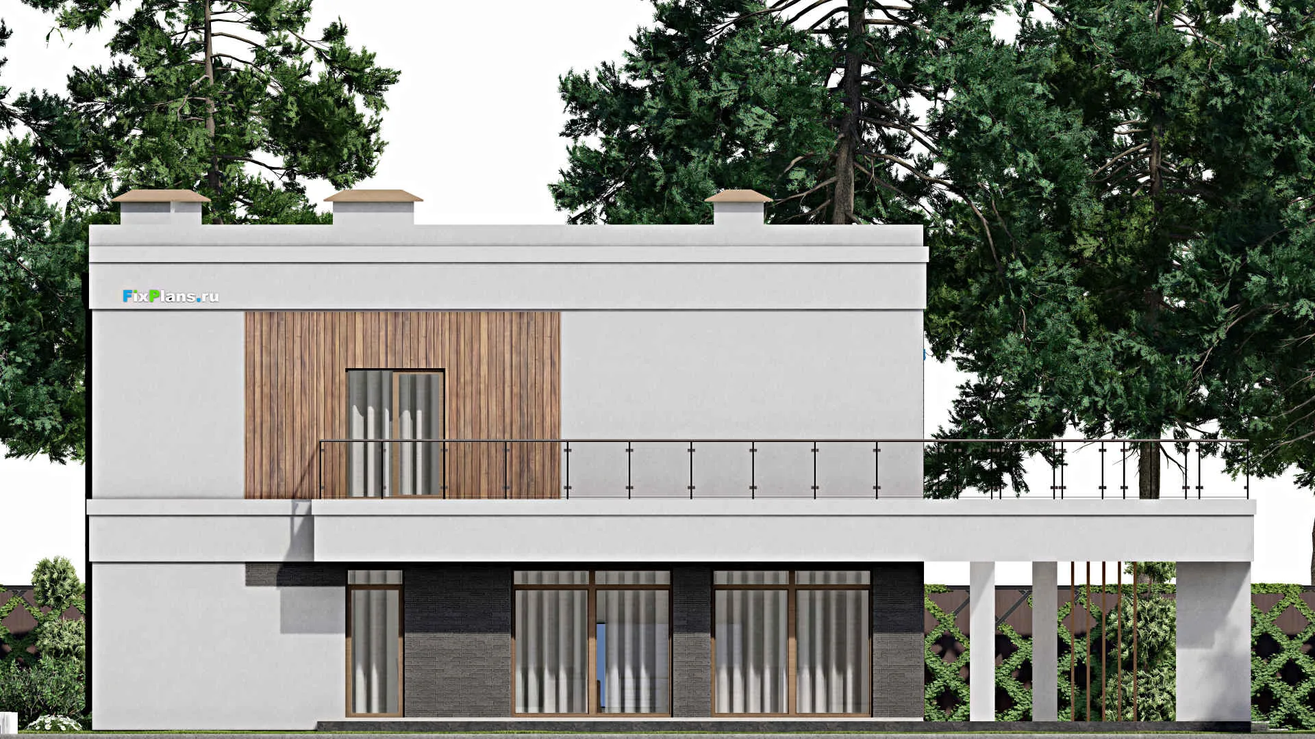 F-8693 - Проект двухэтажного дома 14 на 19, площадью 410 м² с террасой, балконом, баней и 5 спальнями