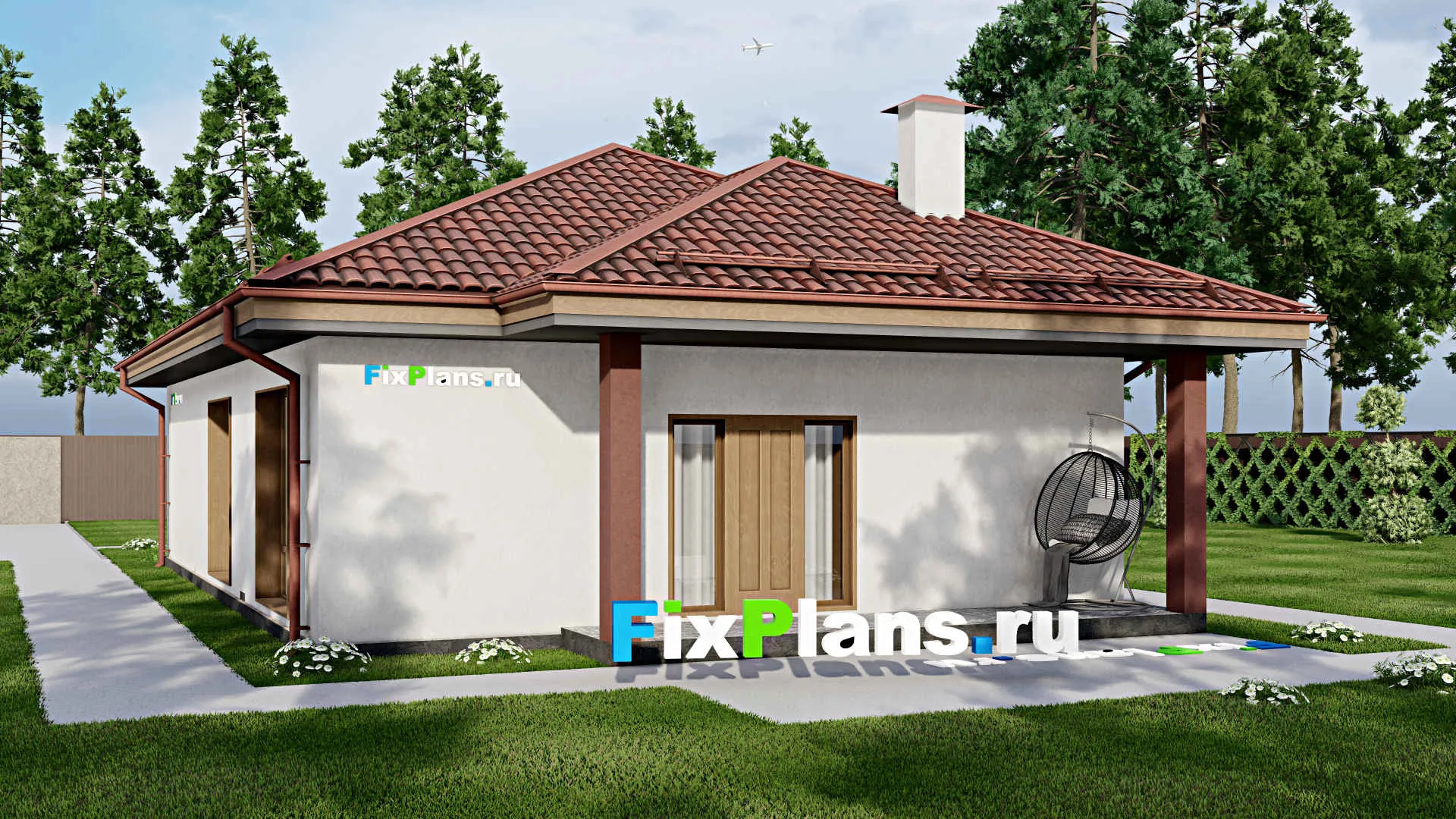 F-7865 - Проект одноэтажного дома 10 на 15, площадью 120 м² с террасой и 3 спальнями