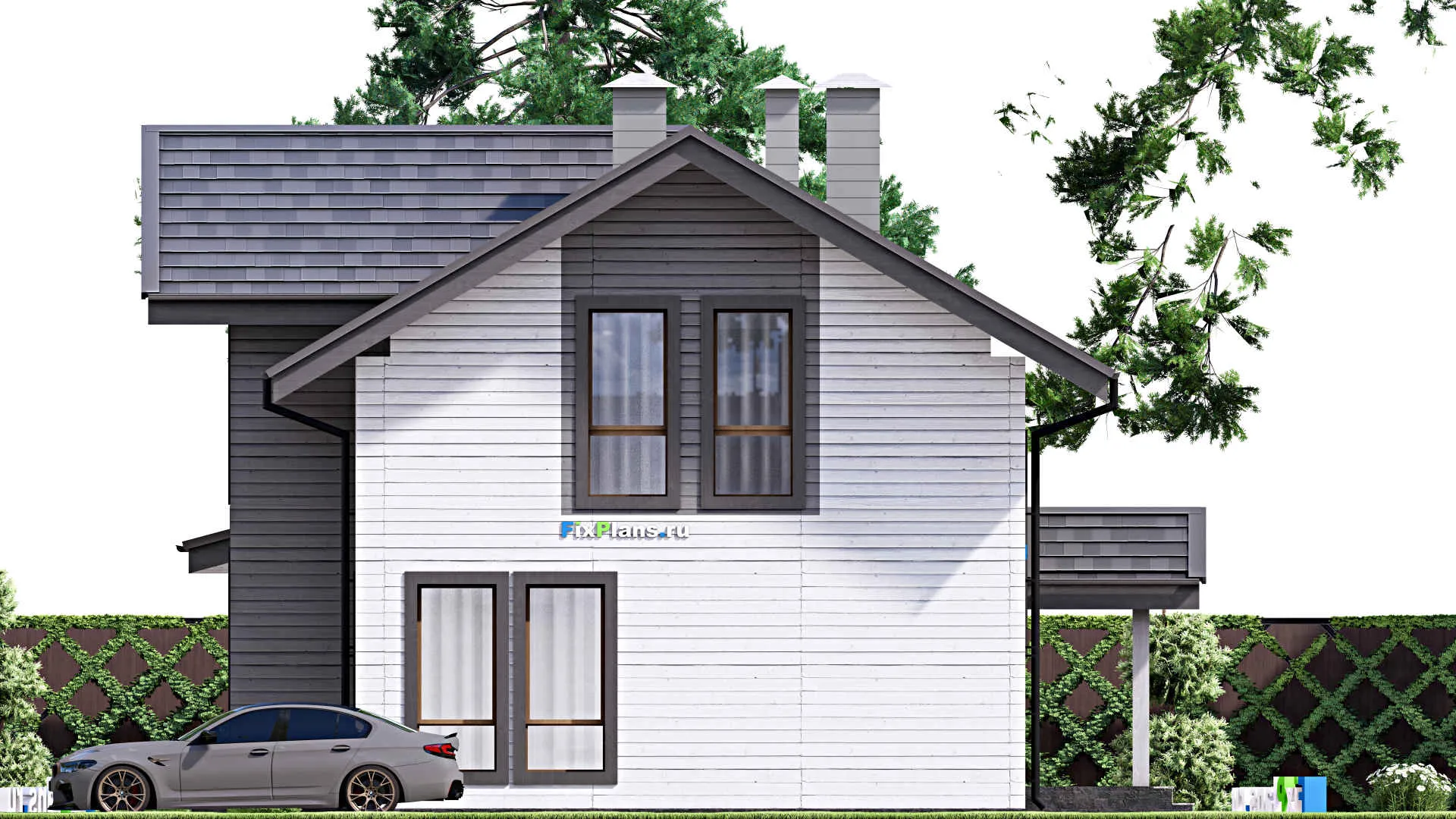 F-15164 - Проект дома с мансардой 12 на 15, площадью 170 м² с террасой, баней и 4 спальнями