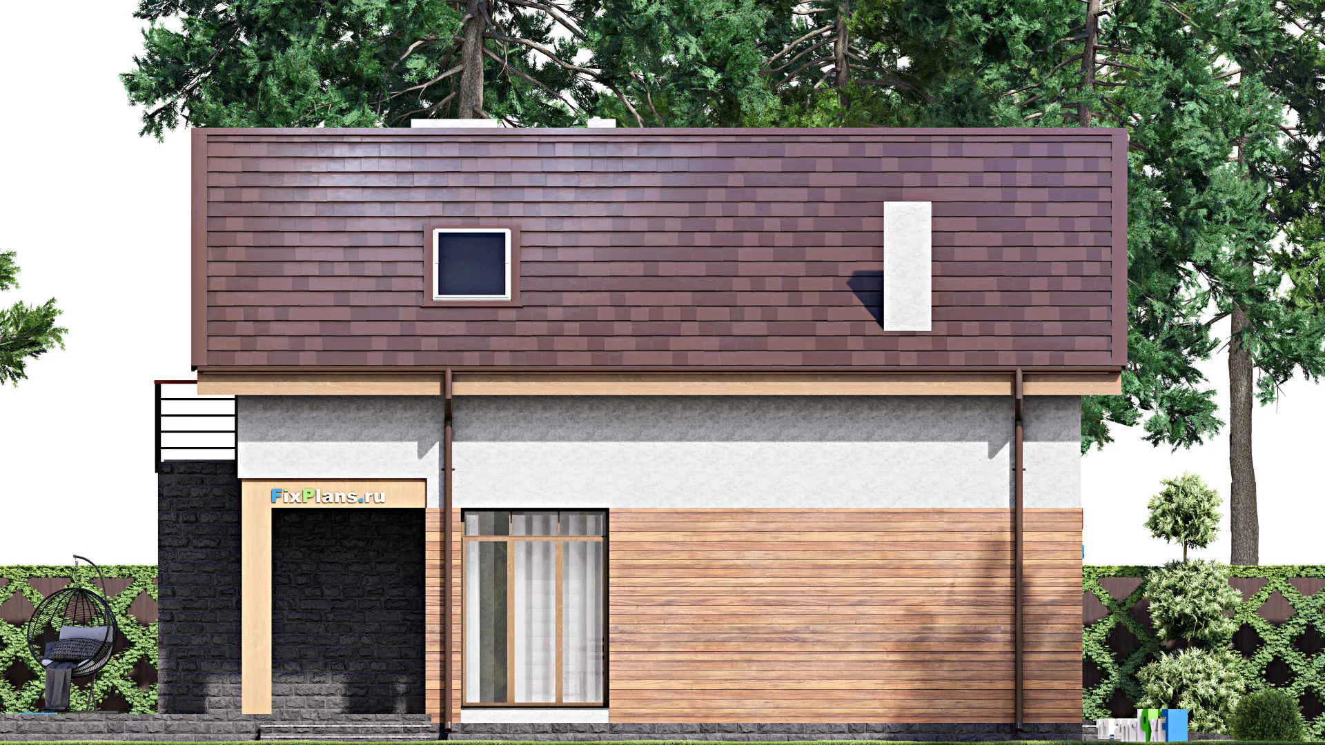 F-16181 - Проект дома с мансардой 13 на 16, площадью 240 м² с террасой, балконом, гаражом на 1 машину и 3 спальнями