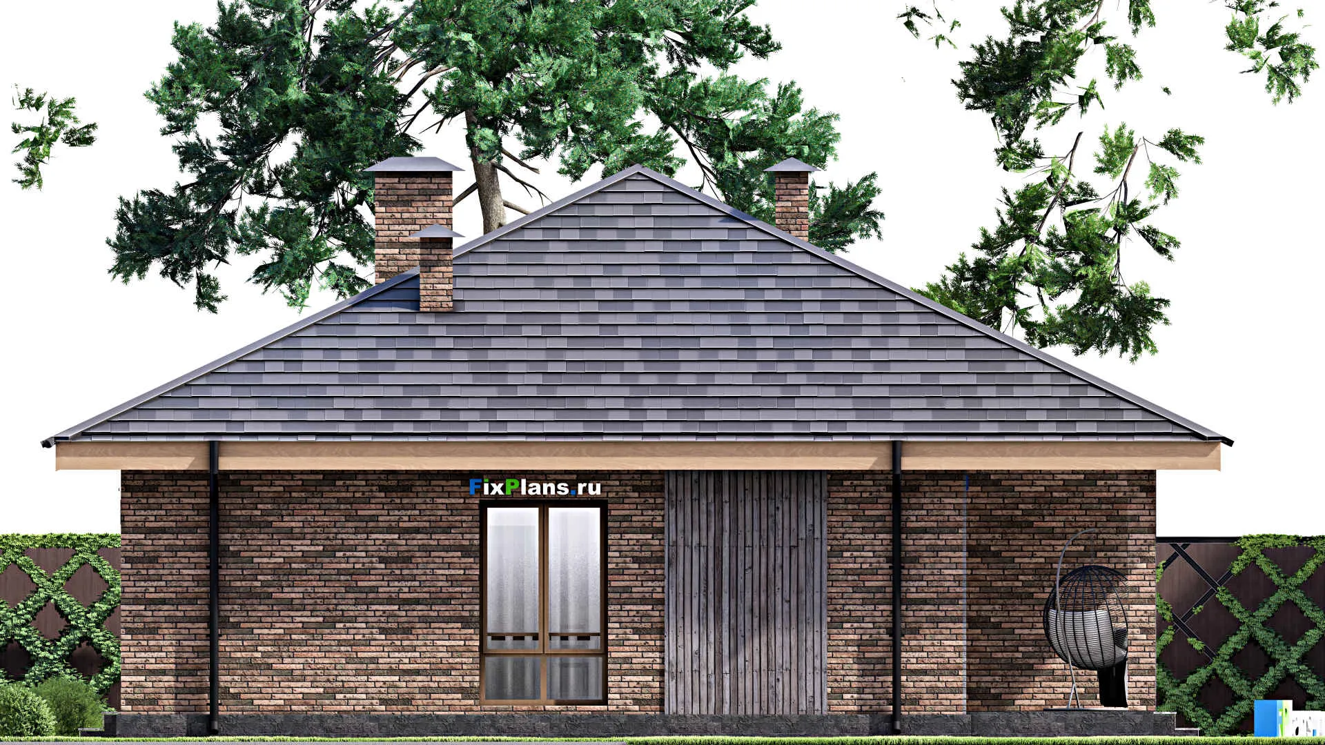 F-14624 - Проект одноэтажного дома 13 на 13, площадью 130 м² с террасой и 3 спальнями