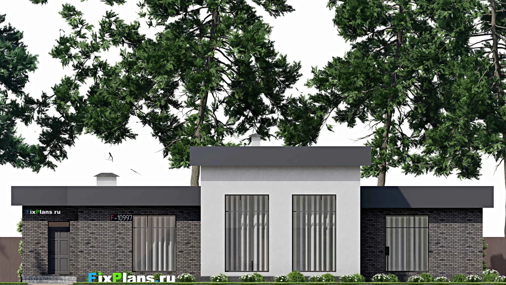 F-10997 - Проект одноэтажного дома 17 на 21, площадью 240 м² с террасой и 3 спальнями