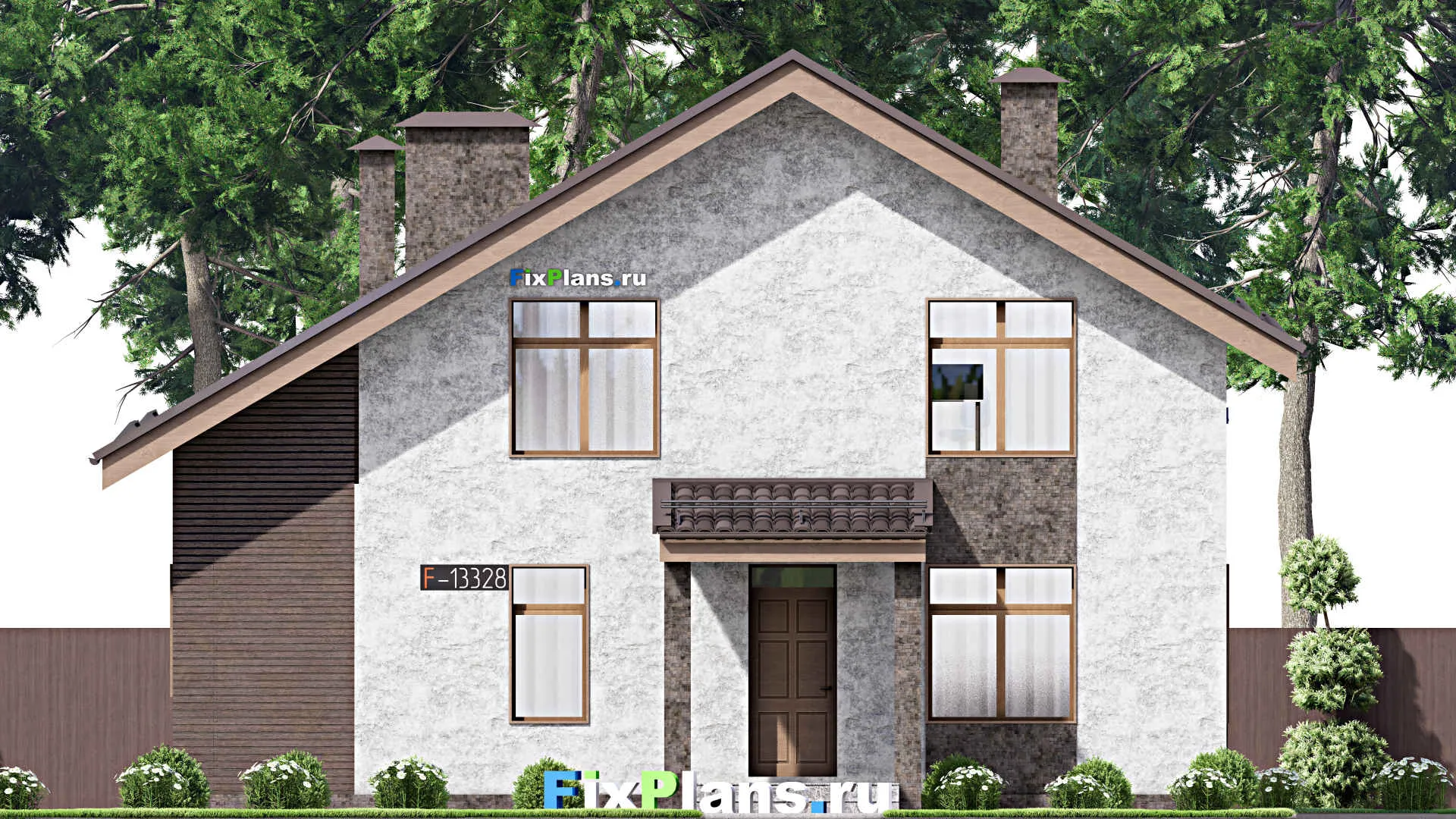 F-13328 - Проект дома с мансардой 12 на 16, площадью 220 м² с террасой, балконом и 3 спальнями