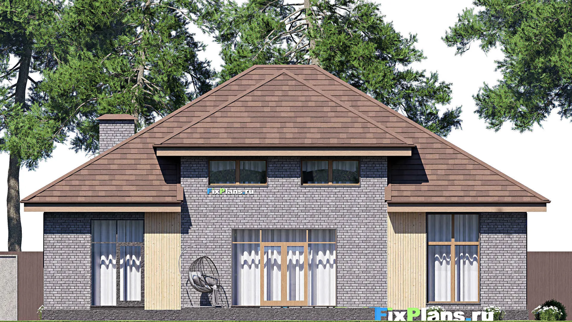 F-17594 - Проект одноэтажного дома 16 на 18, площадью 250 м² с террасой и 5 спальнями