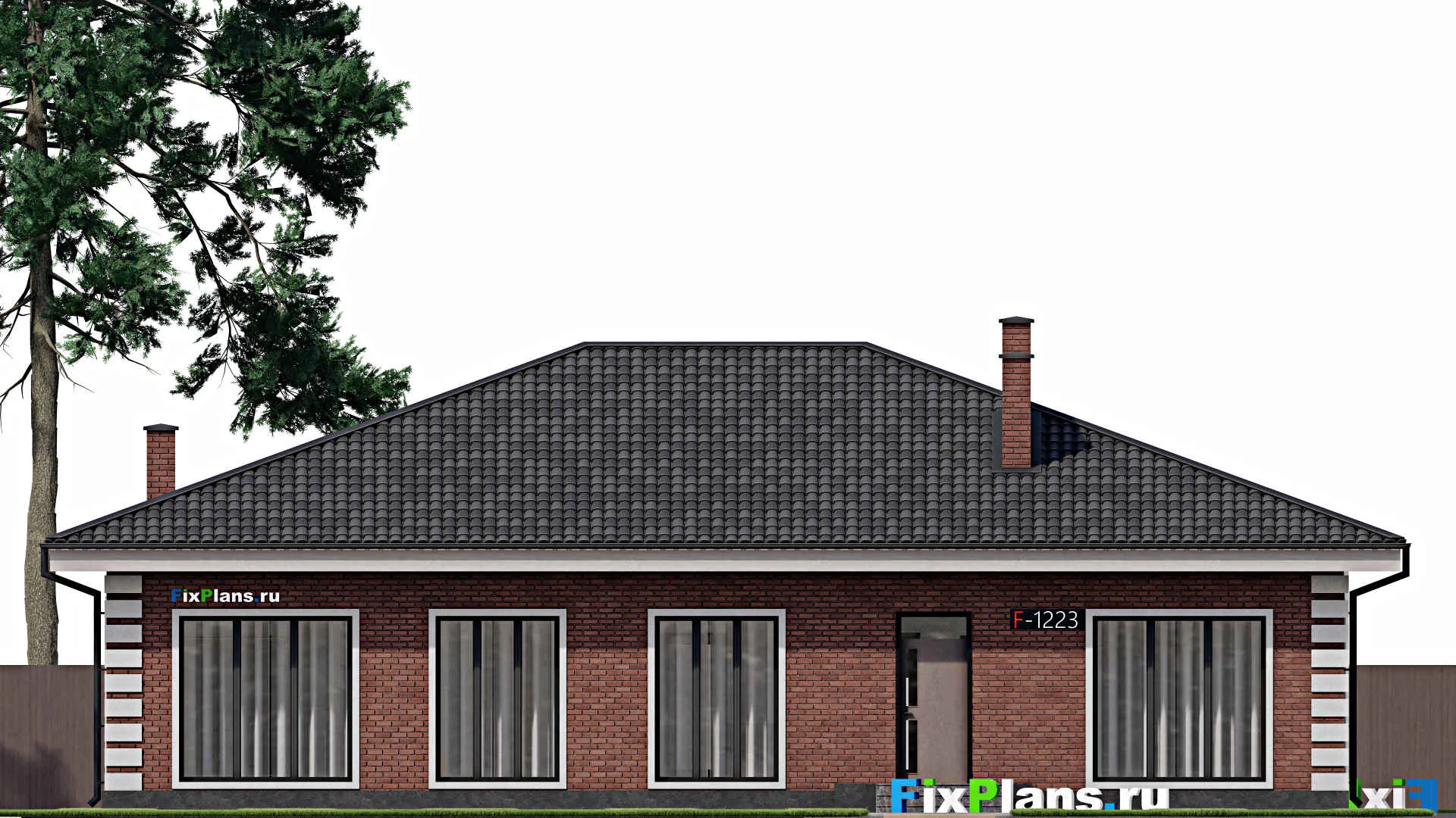 F-1223 - Проект одноэтажного дома 14 на 18, площадью 200 м² с баней и 4 спальнями