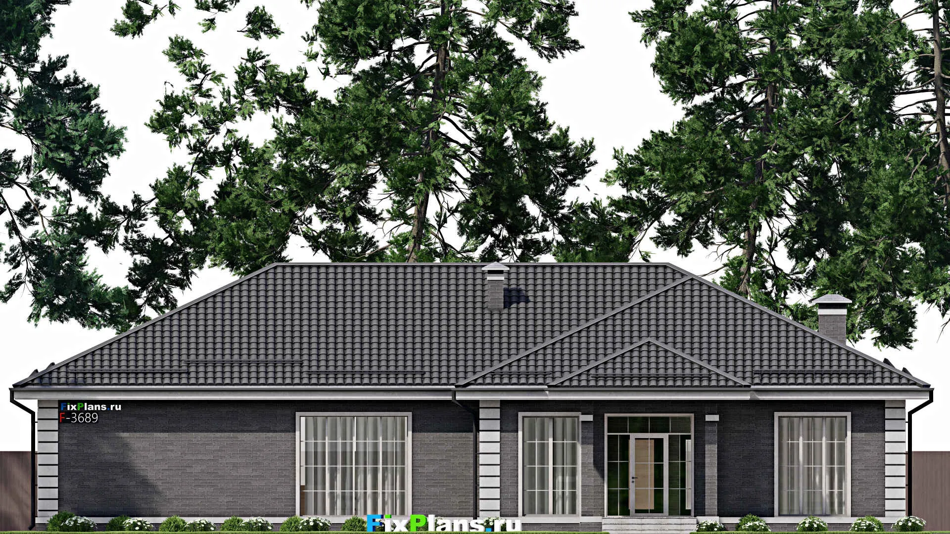 F-3689 - План одноэтажного дома 16 на 22, площадью 270 м² с террасой и 2 спальнями