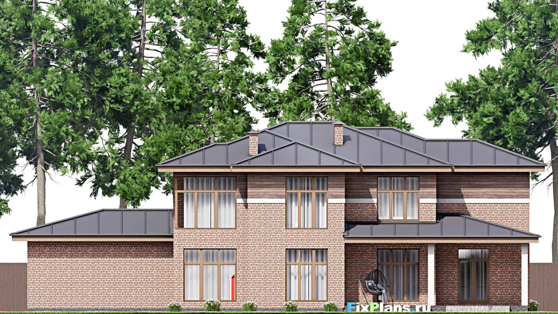 F-16991 - Планы двухэтажного дома 13 на 24, площадью 300 м² с террасой, гаражом на 2 машины и 3 спальнями