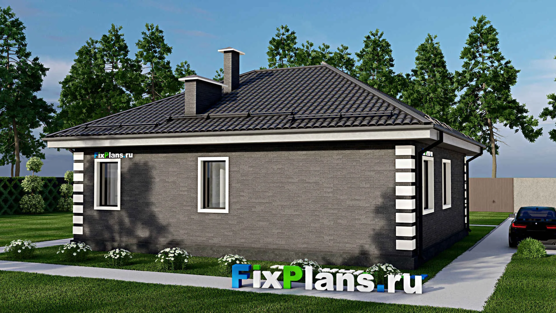 F-4895 - План одноэтажного дома 11 на 12, площадью 90 м² с 2 спальнями