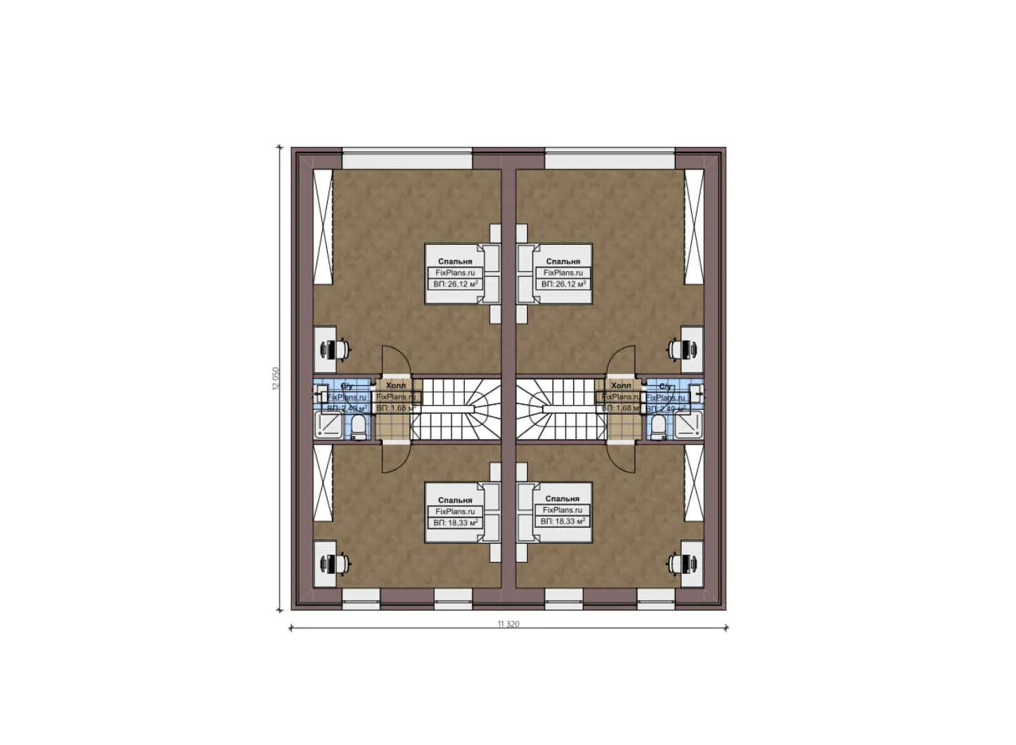 F-4571 - Планы дома с мансардой 12 на 13, площадью 240 м² с террасой и 4 спальнями