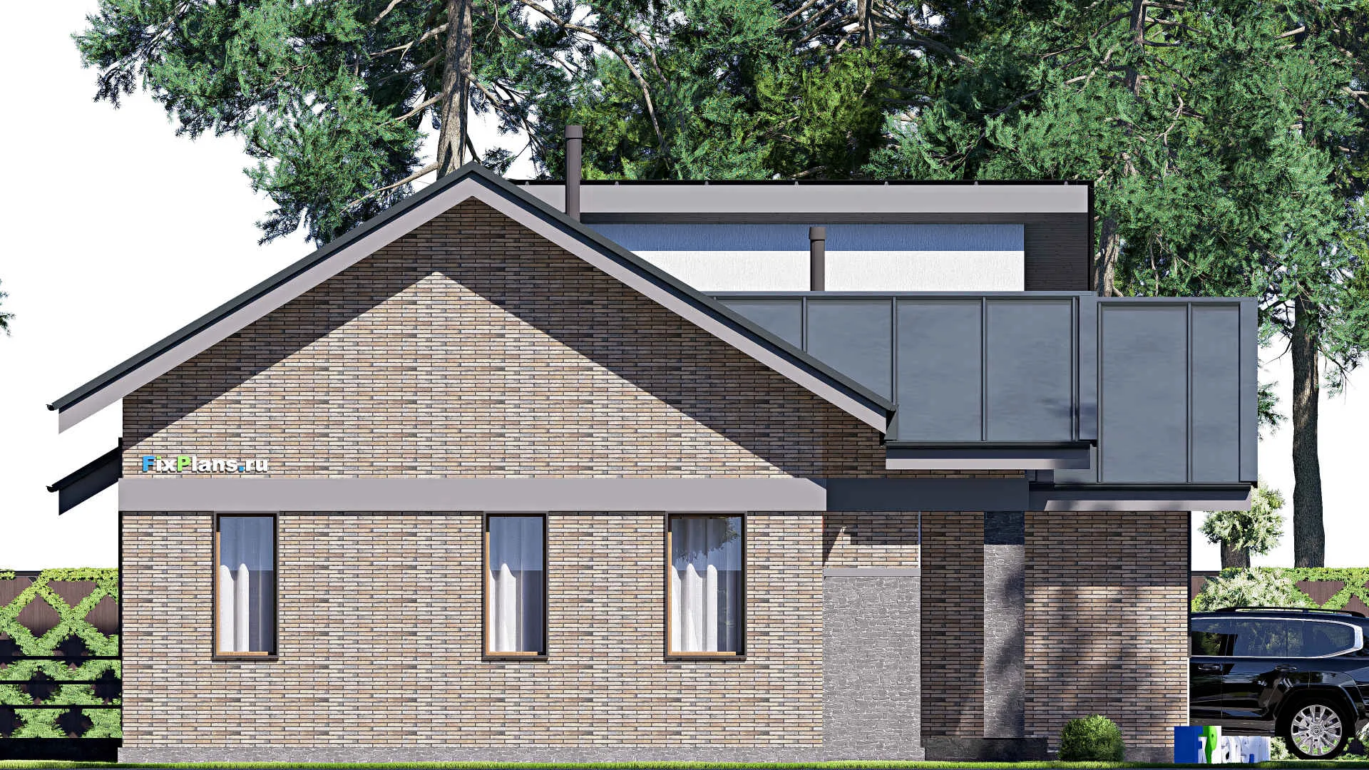 F-20537 - Проект одноэтажного дома 17 на 20, площадью 180 м² с террасой, гаражом на 2 машины и 2 спальнями