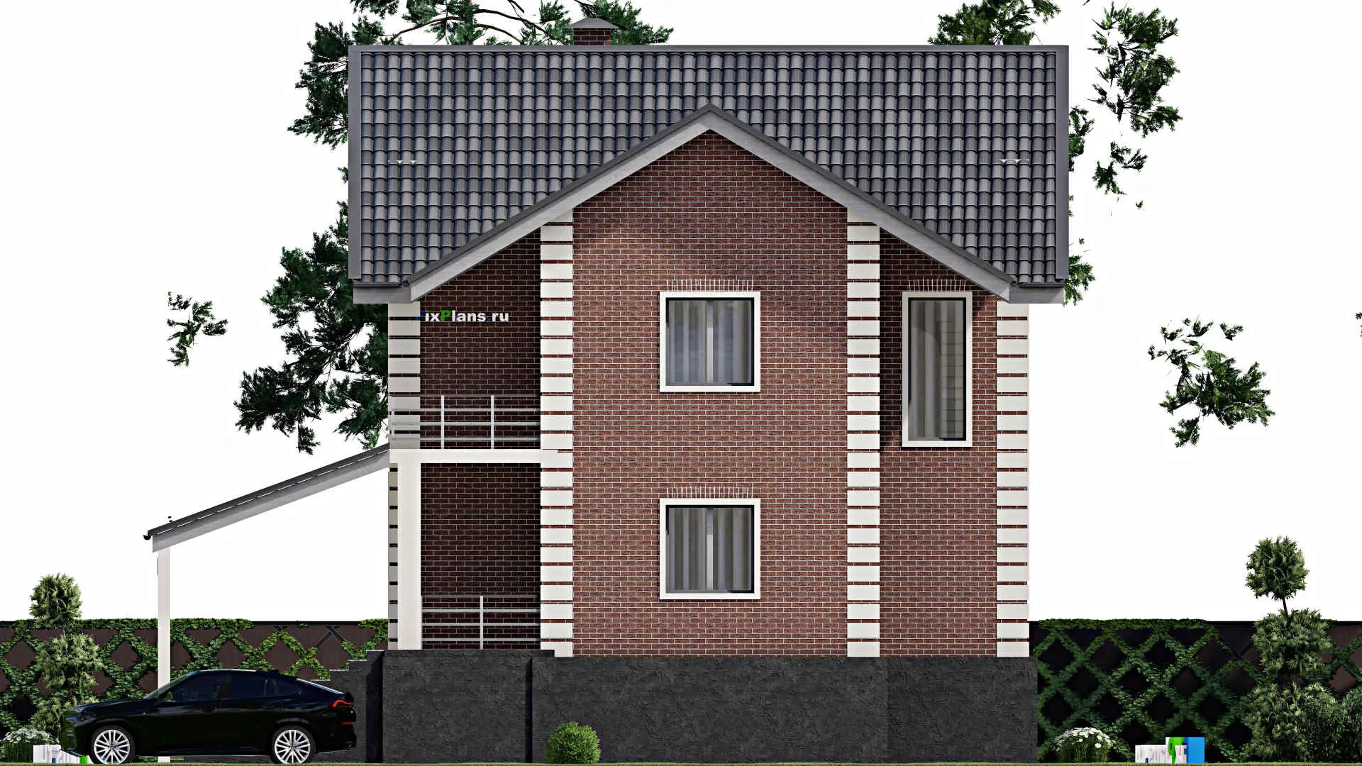 F-6326 - Проект дома с мансардой 10 на 11, площадью 180 м² с балконом, цокольным этажом и 4 спальнями