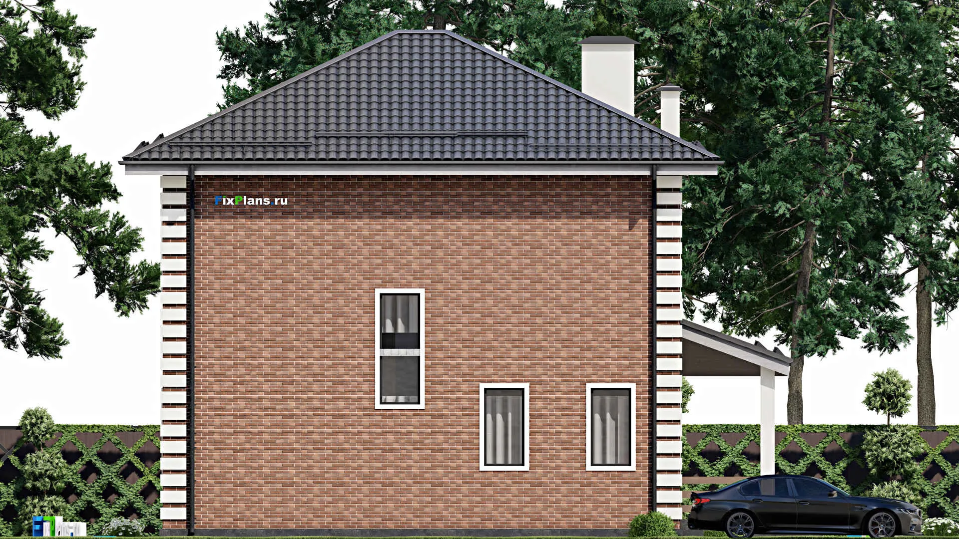 F-4517 - Проект двухэтажного дома 11 на 11, площадью 200 м² с террасой и 4 спальнями