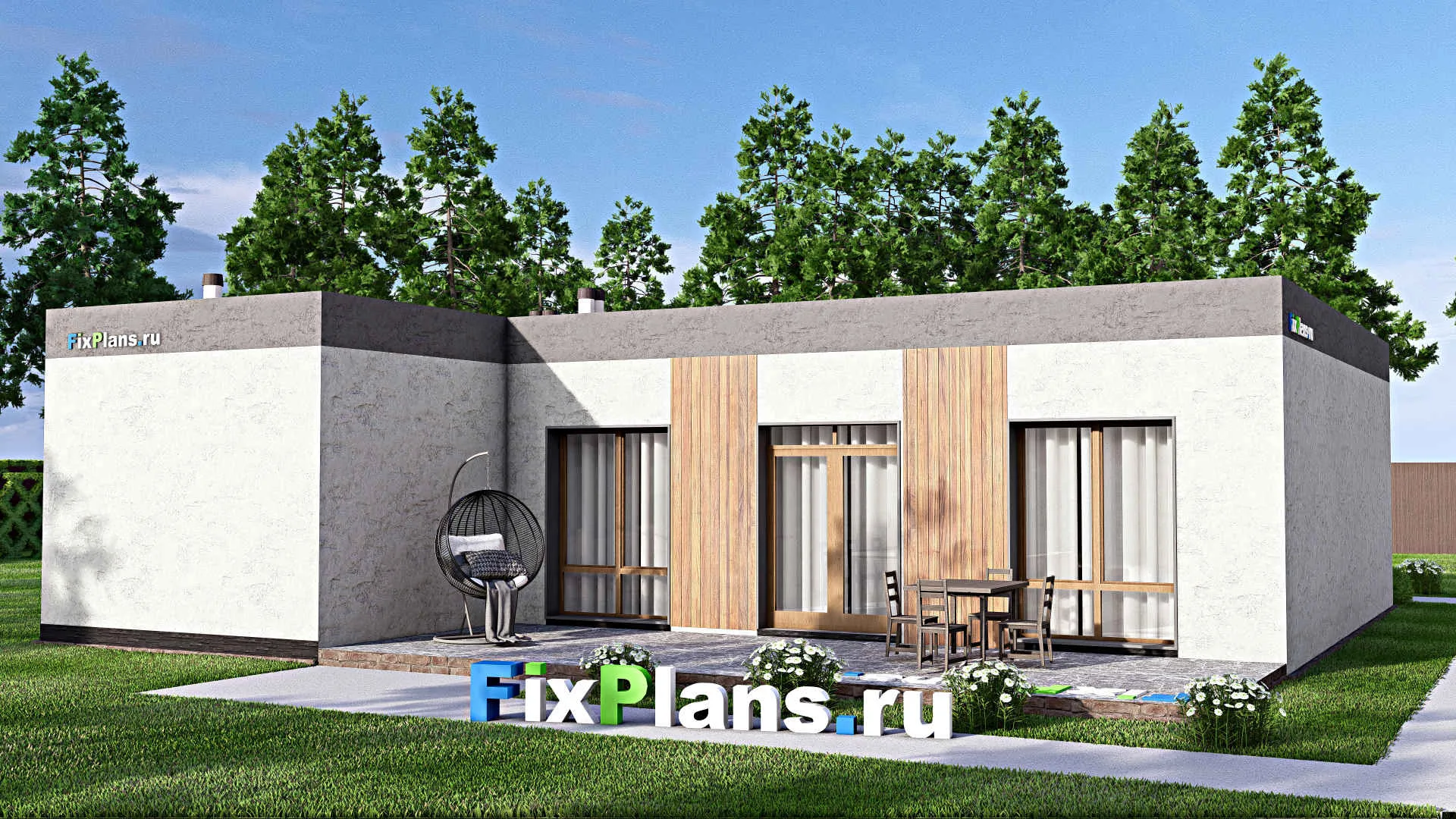 F-14048 - Проект одноэтажного дома 14 на 15, площадью 160 м² с террасой и 3 спальнями