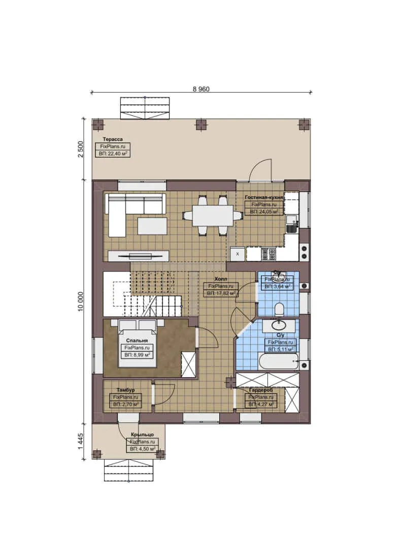 F-4706 - Планы дома с мансардой 9 на 10, площадью 150 м² с террасой, балконом и 3 спальнями