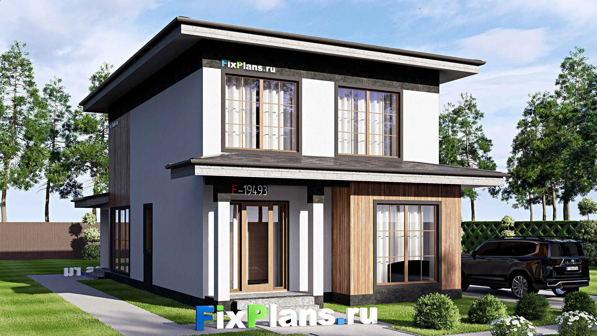 F-19493 - Проект двухэтажного дома 8 на 15, площадью 150 м² с террасой и 4 спальнями