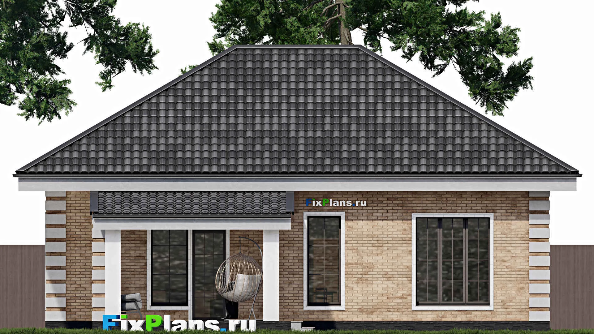 F-0944 - План одноэтажного дома 12 на 13, площадью 120 м² с террасой и 3 спальнями