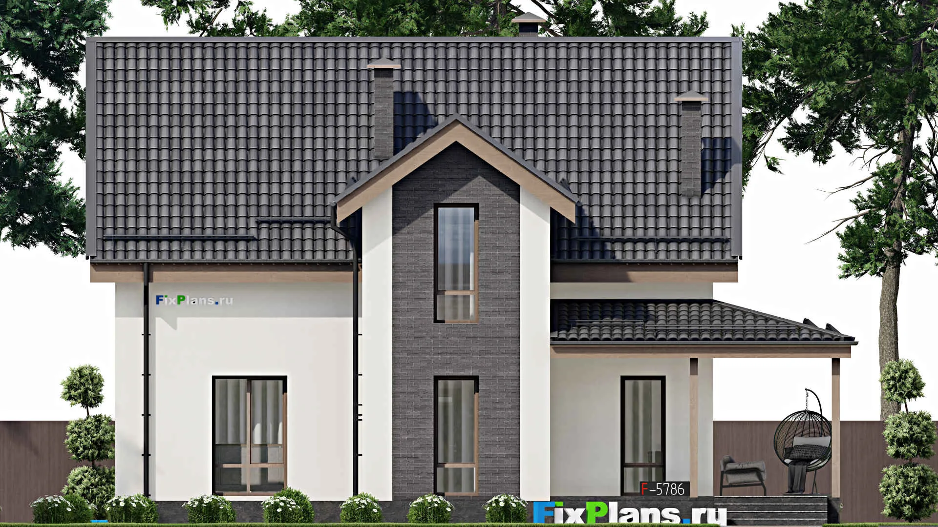 F-5786 - Проект дома с мансардой 12 на 12, площадью 210 м² с террасой и 3 спальнями