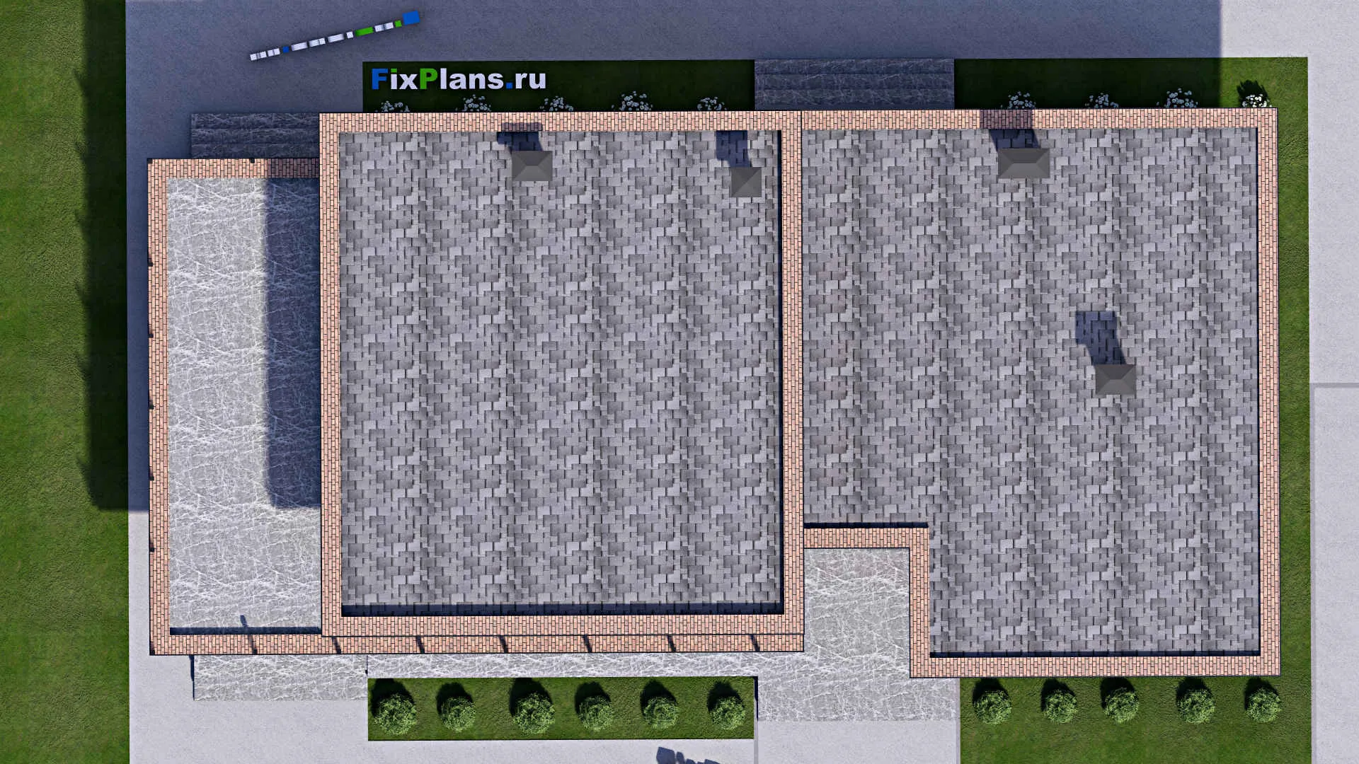 F-16838 - Проект одноэтажного дома 14 на 25, площадью 380 м² с террасой, балконом и 4 спальнями