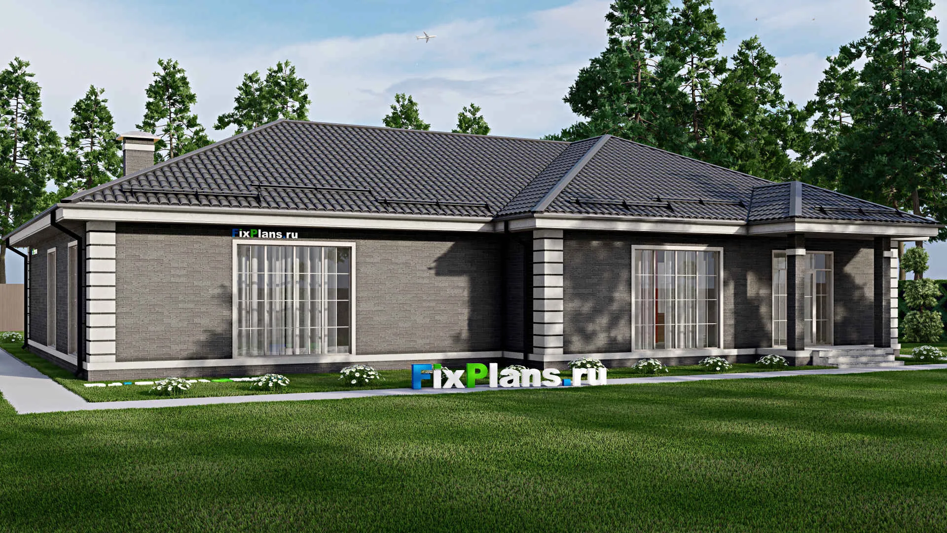 F-3689 - План одноэтажного дома 16 на 22, площадью 270 м² с террасой и 2 спальнями