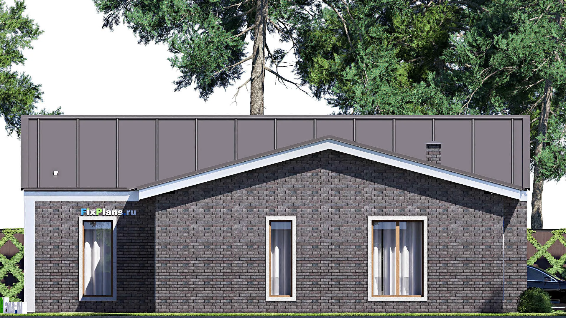 F-18494 - План одноэтажного дома 14 на 20, площадью 180 м² с террасой, баней и 2 спальнями