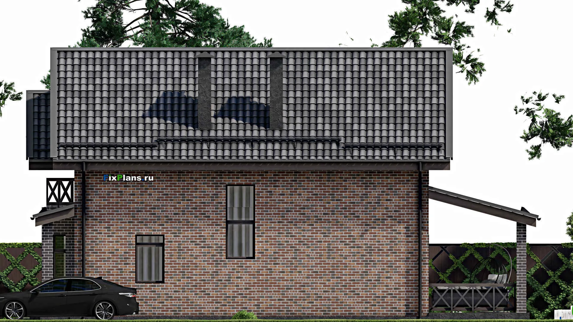 F-6479 - Проект дома с мансардой 9 на 12, площадью 150 м² с террасой, балконом и 5 спальнями